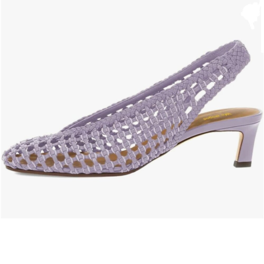 Wo wagas Purple Slingback Square Toe Pumps Slip On Low Kitten Heel Woven Sandal